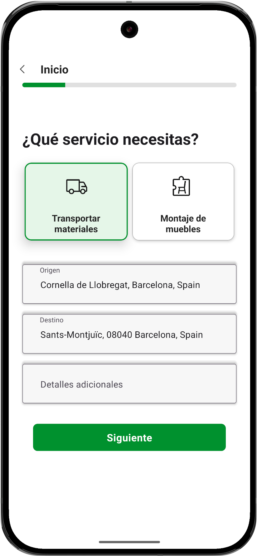 Pantalla principal de la app casafix.io - Solicitar servicios de muebles