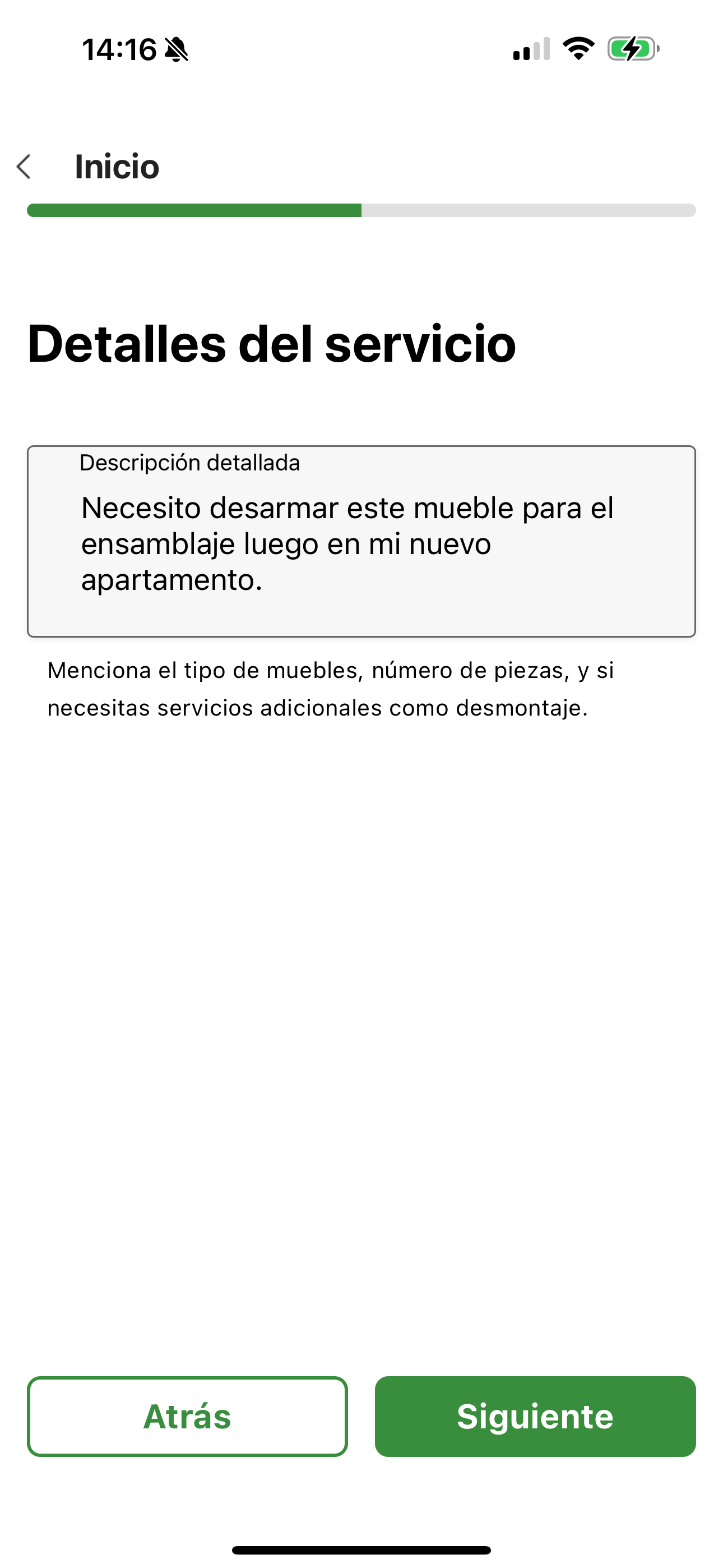Valorar el servicio de muebles en la app casafix.io