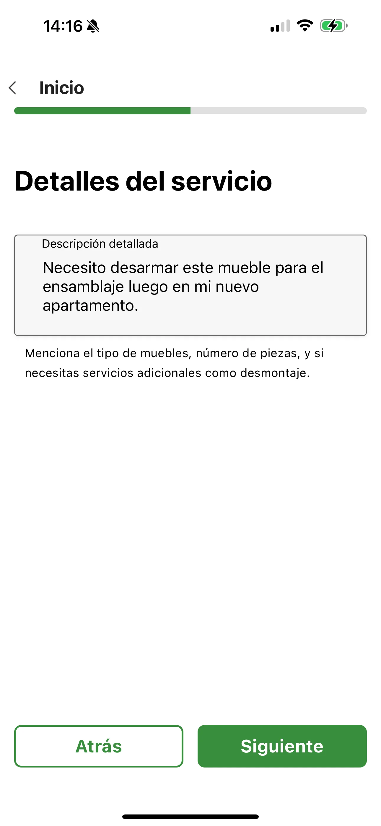Valorar el servicio de muebles en la app casafix.io